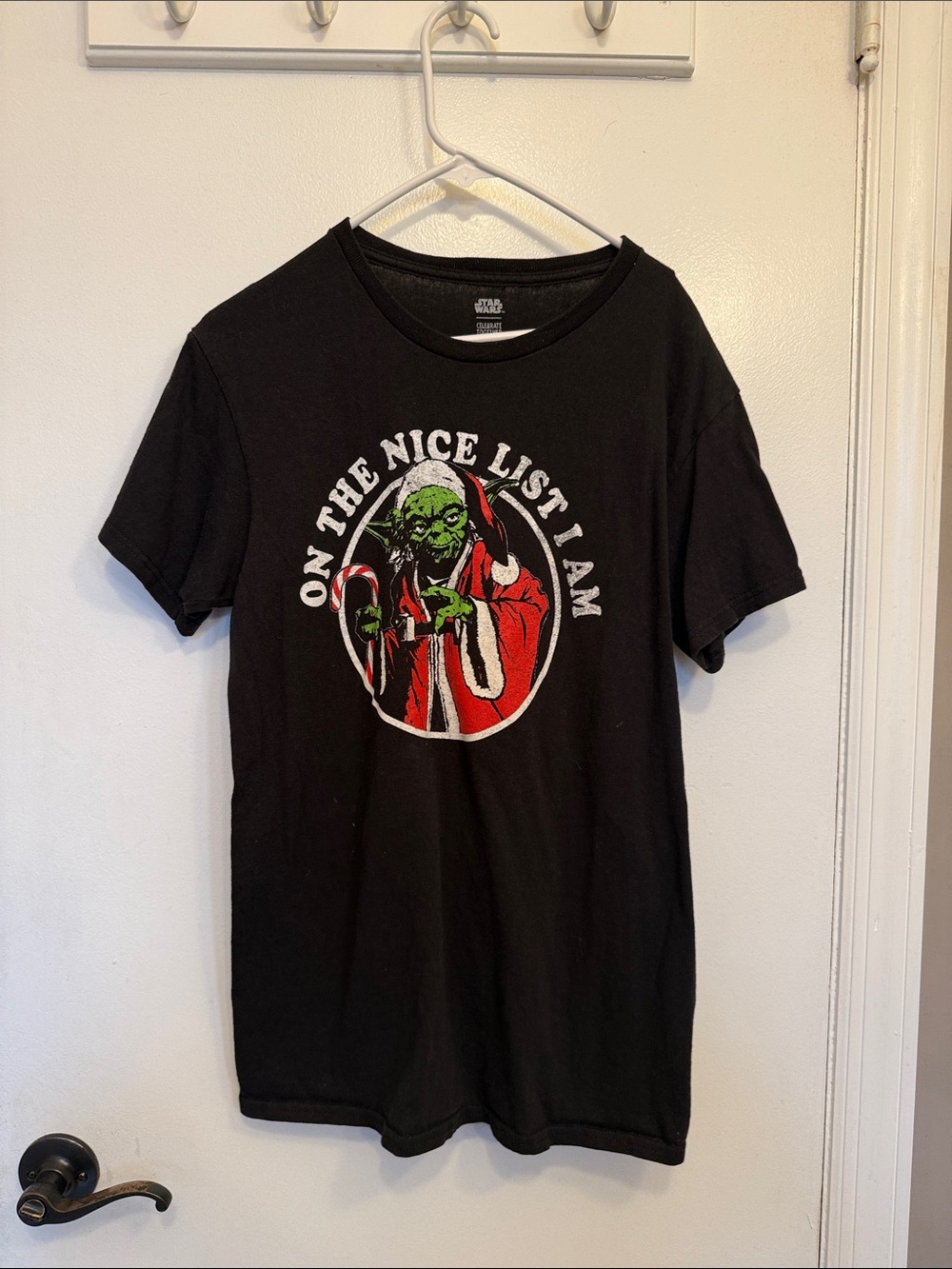 Star Wars Black Tee with White Logo Print Christmas Theme